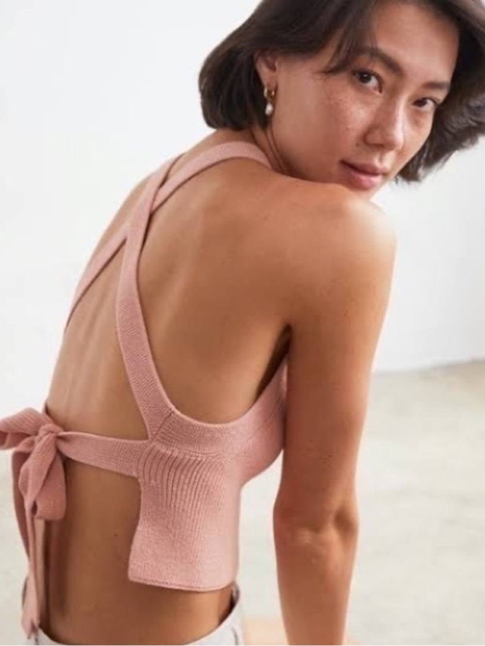 Aritzia Wilfred Cayenne Tie Back Knit Crop Top NWT